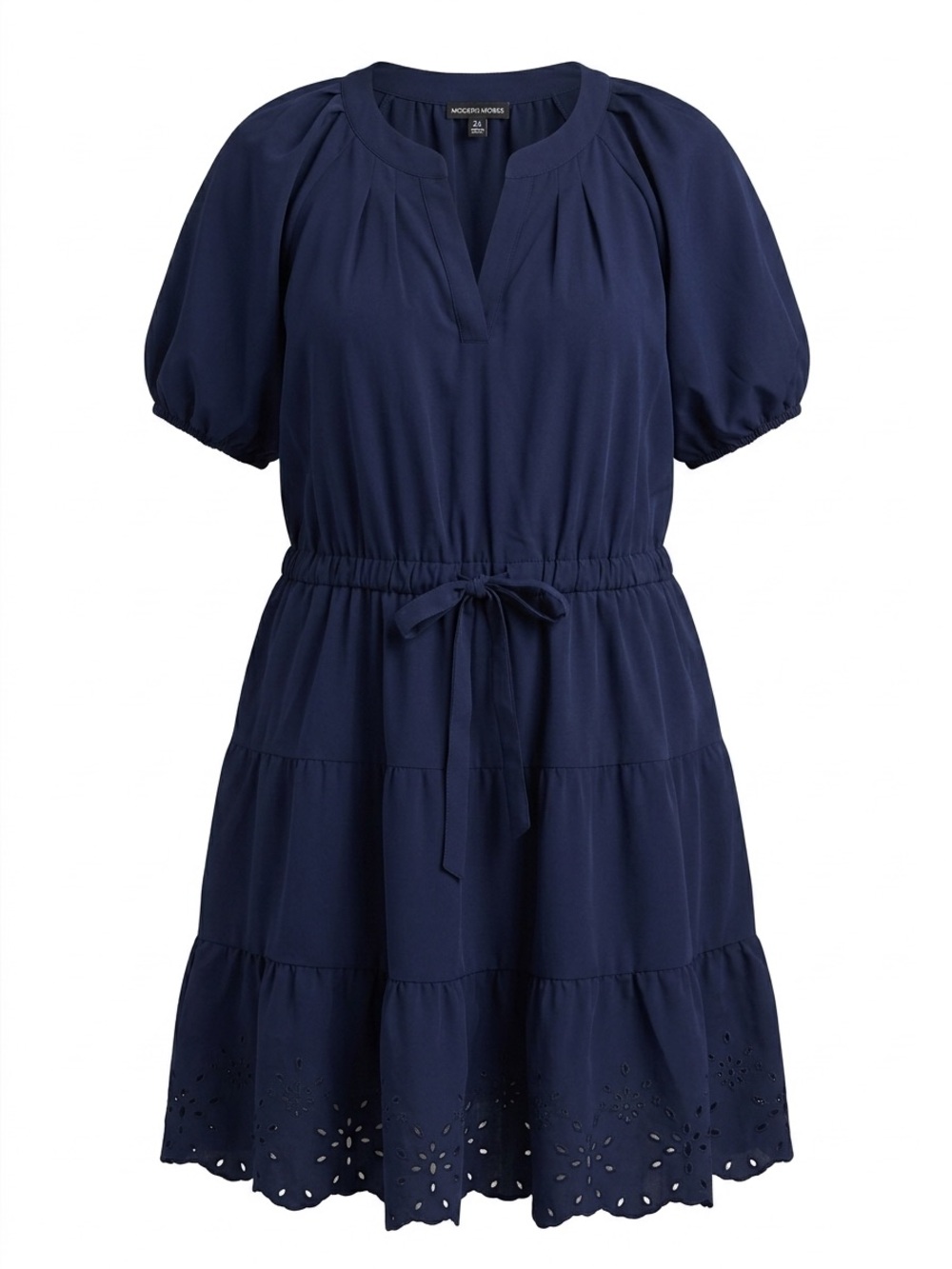 Modern Works Navy Tie-Waist Tiered Eyelet Hem Dress With Pockets Sz 2X